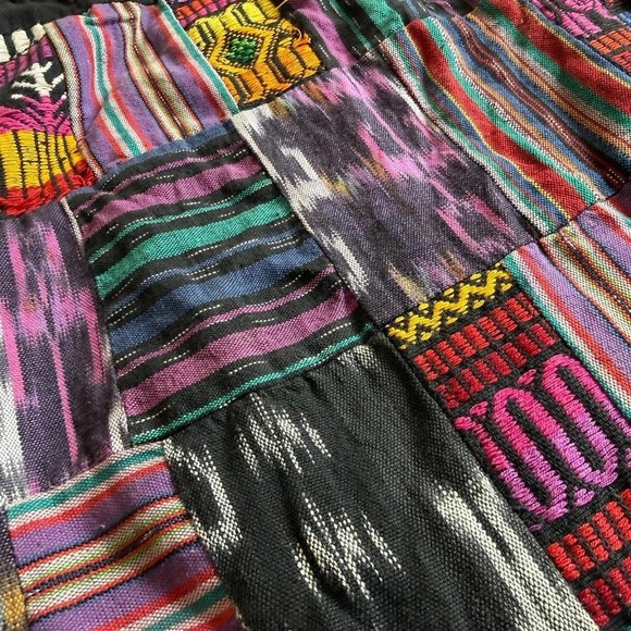 Multicolored Patchwork Drawstring Backpack Guatemalan Textile - Picture 4 of 8